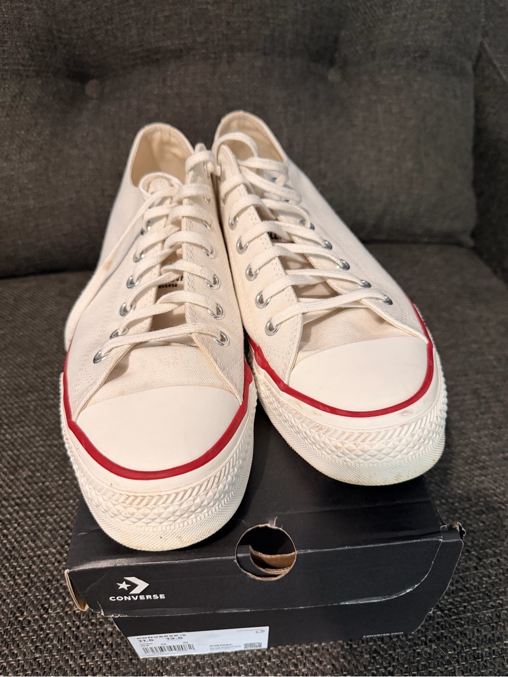 Converse Men’s Low Top Canvas Sneakers White with Red Trim - Converse Throwback